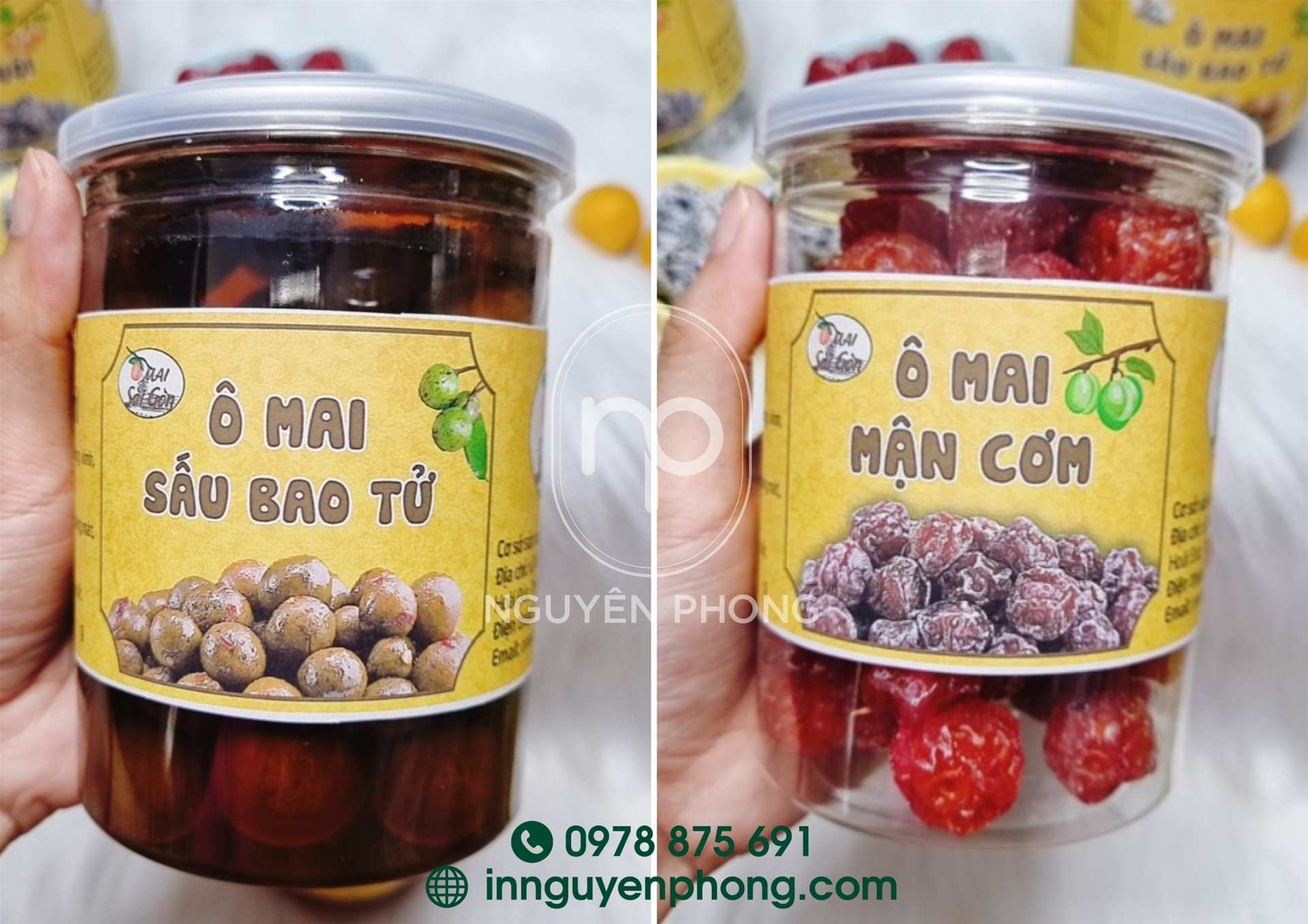 Tem dán hộp ô mai hình chữ nhật